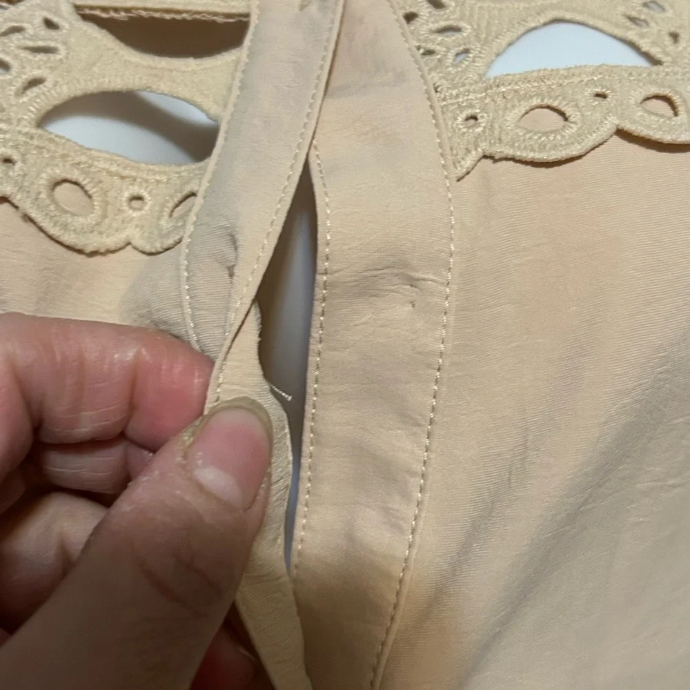 Elegant Beige Lace Trim Blouse